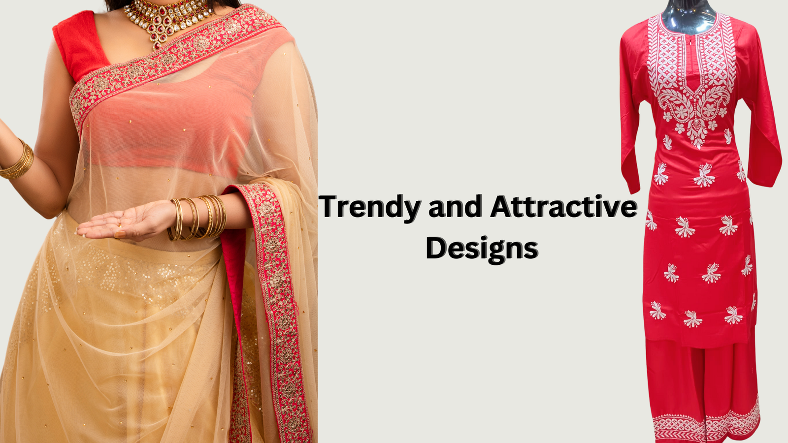 Dress and Saree together with Text 1
