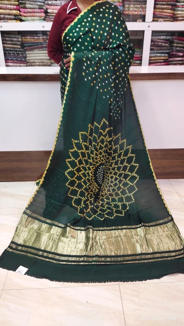 Bottle Green Bandhani Silk Saree