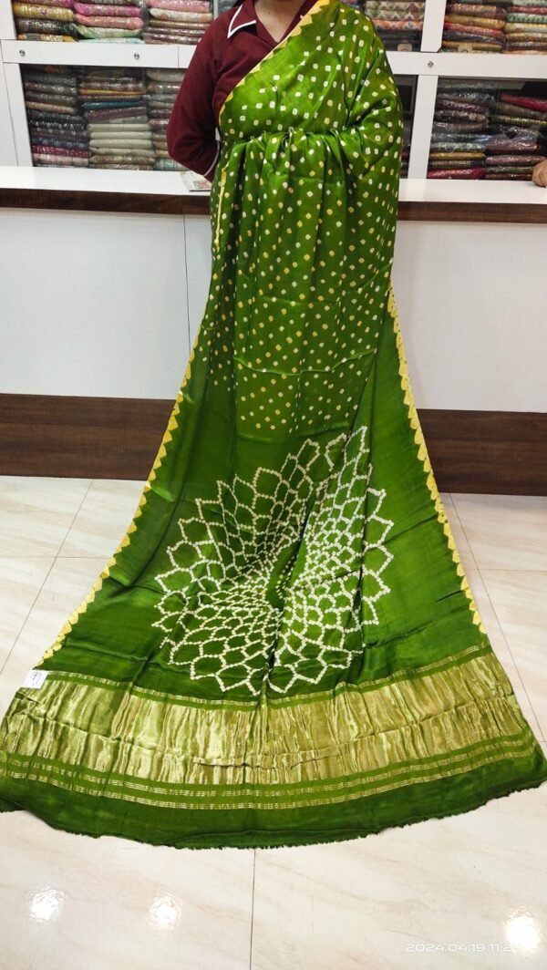 Green Bandhani Silk Saree