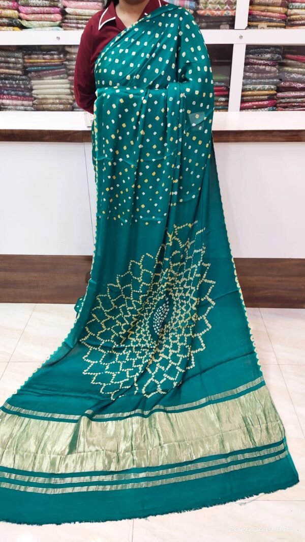 Peacock Blue Bandhani Silk Saree