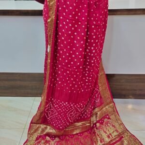 Red Bandhani Silk Saree