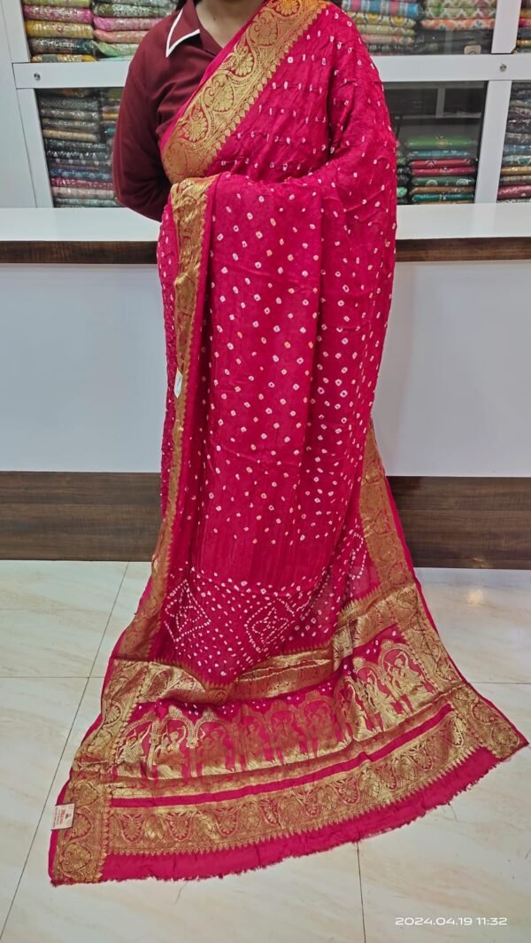 Red Bandhani Silk Saree