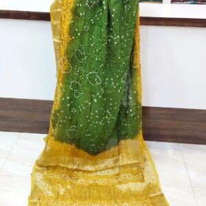 Green Bandhani Semi Silk Saree