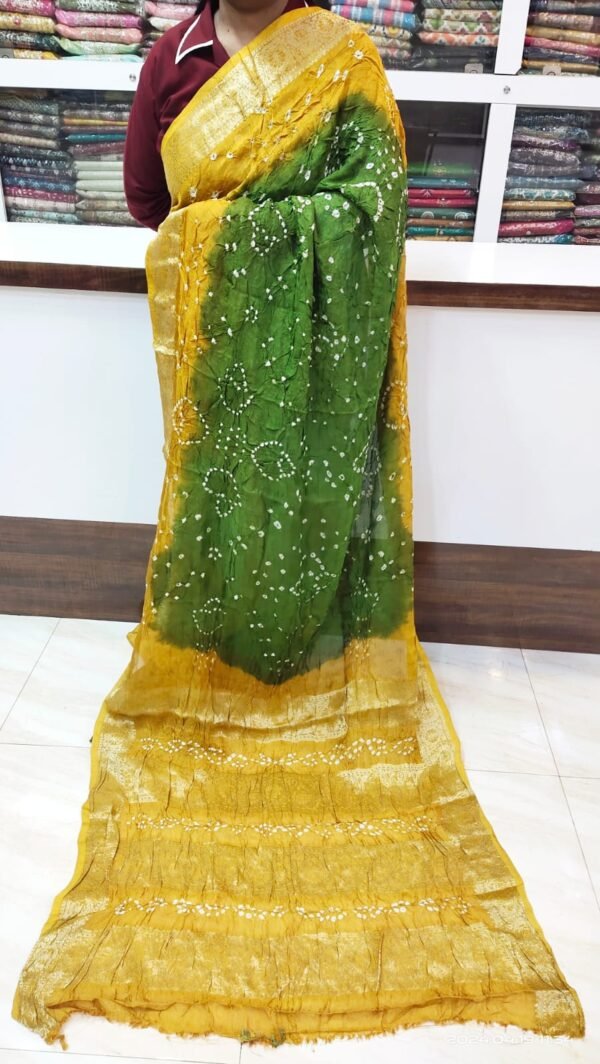 Green Bandhani Semi Silk Saree