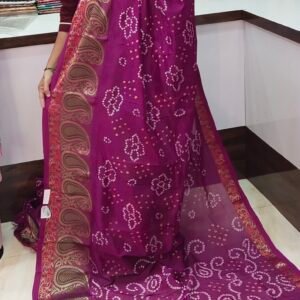 Magenta Bandhani Semi Silk Saree