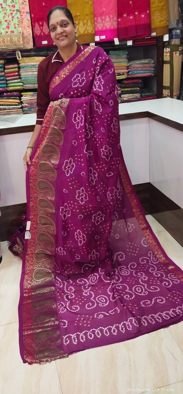 Magenta Bandhani Semi Silk Saree