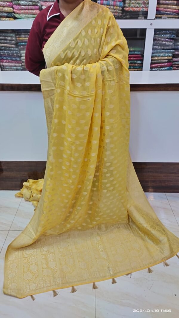 Yellow Khadi Georgette Saree