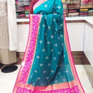 Peacock Blue Patola Half Silk Saree
