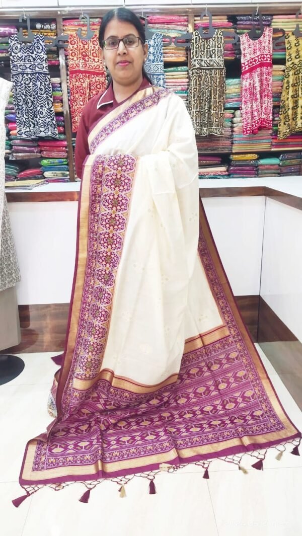 White Patola Half Silk Saree